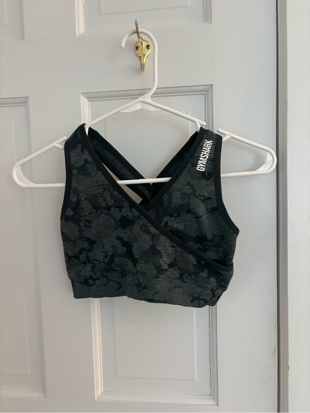 Gymshark Dark Gray Camo Cross-Back Sports Bra